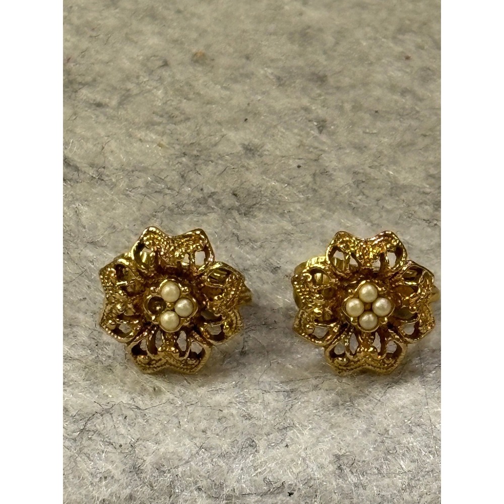 #46. Vintage Filigree Flower Clip-on Earrings